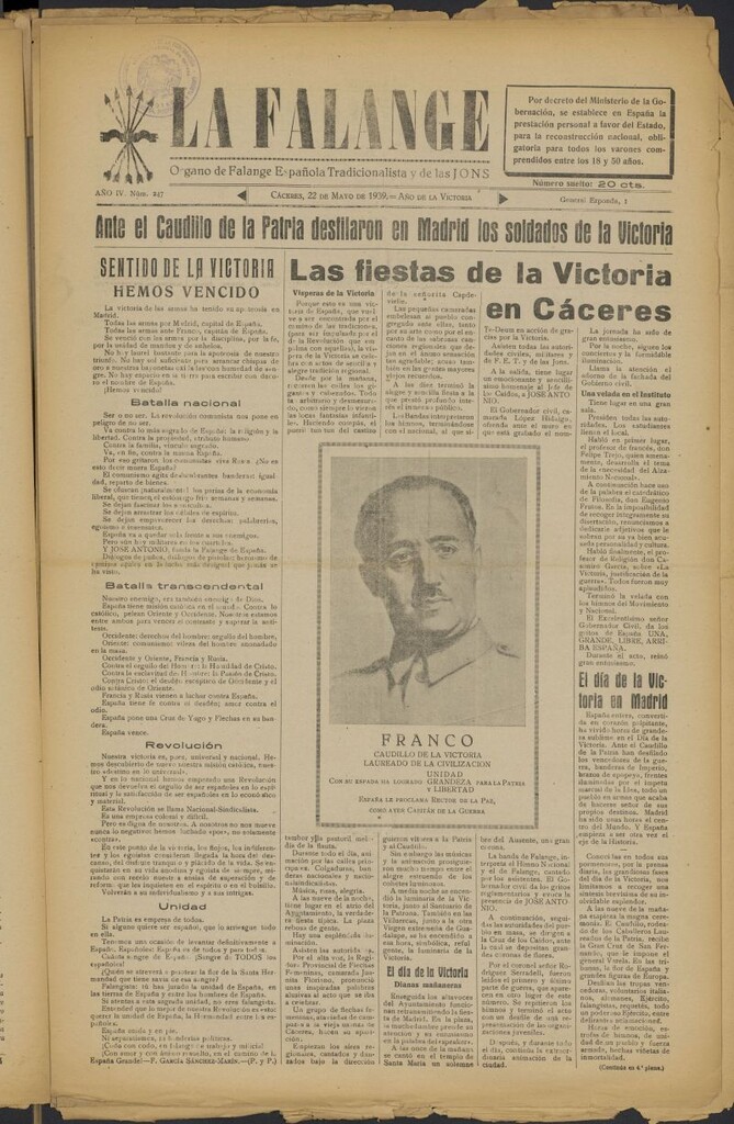 Miniatura de La Falange: Diario de la tarde del 22 de mayo de 1939, nº 247