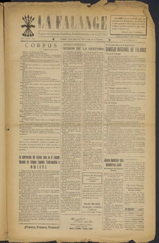 Miniatura de La Falange: Diario de la tarde del 12 de junio de 1939, nº 250
