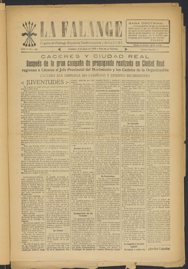Miniatura de La Falange: Diario de la tarde del 4 de julio de 1939, nº 253