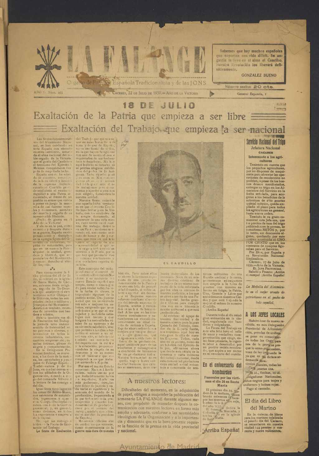 Miniatura de La Falange: Diario de la tarde del 22 de julio de 1939, nº 255