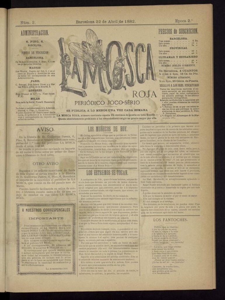 Miniatura de La Mosca Roja : periódico político joco-serio del 22 de abril de 1882, nº 2