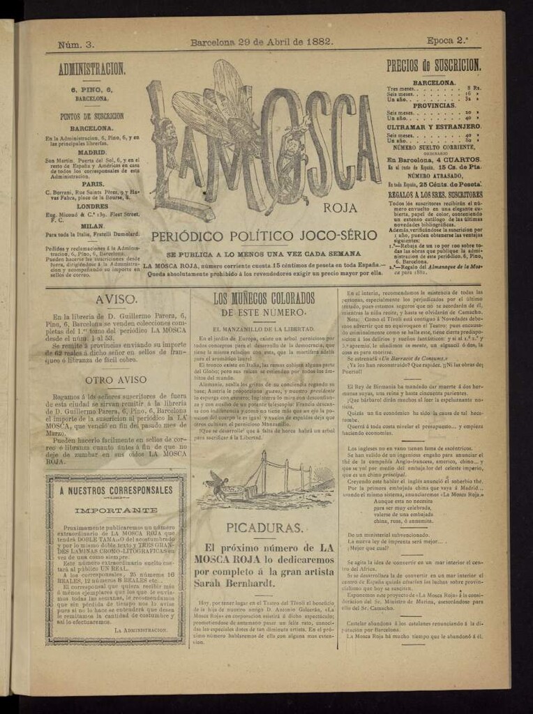 Miniatura de La Mosca Roja : periódico político joco-serio del 29 de abril de 1882, nº 3