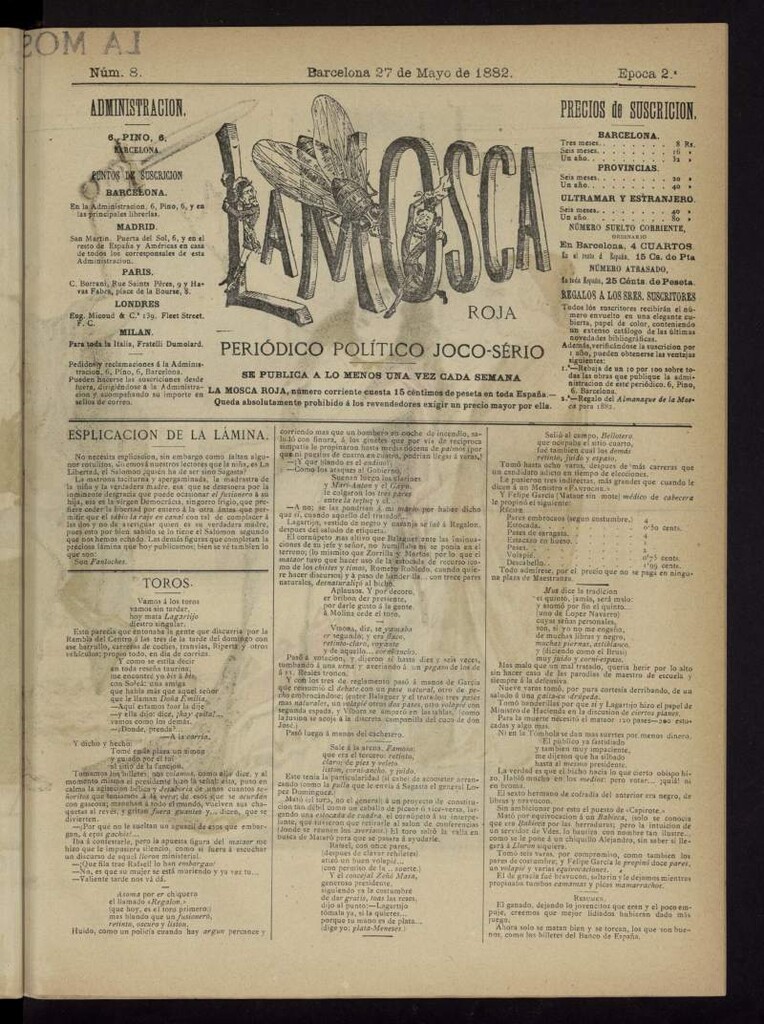 Miniatura de La Mosca Roja : periódico político joco-serio del 27 de mayo de 1882, nº 8