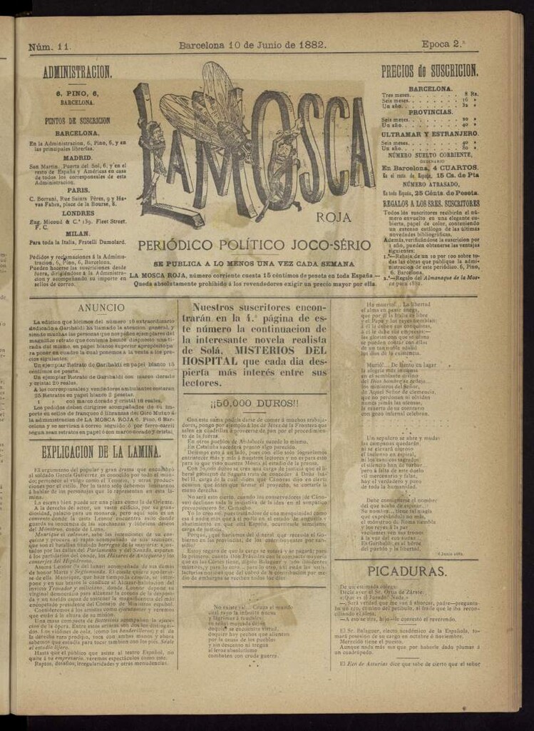 Miniatura de La Mosca Roja : periódico político joco-serio del 10 de junio de 1882, nº 11