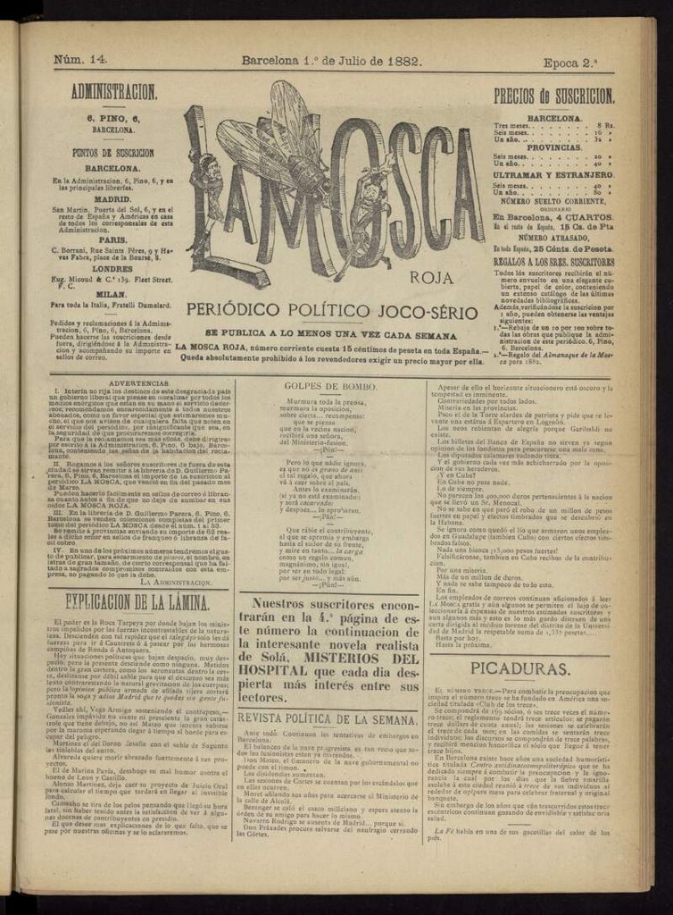 Miniatura de La Mosca Roja : periódico político joco-serio del 1 de julio de 1882, nº 14