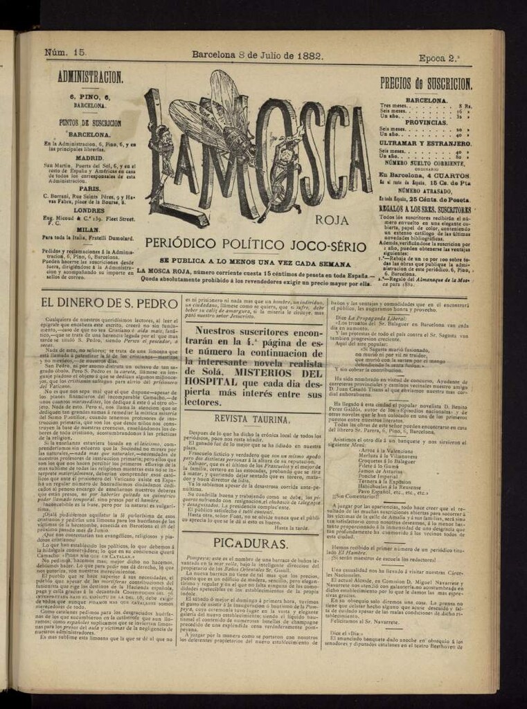 Miniatura de La Mosca Roja : periódico político joco-serio del 8 de julio de 1882, nº 15