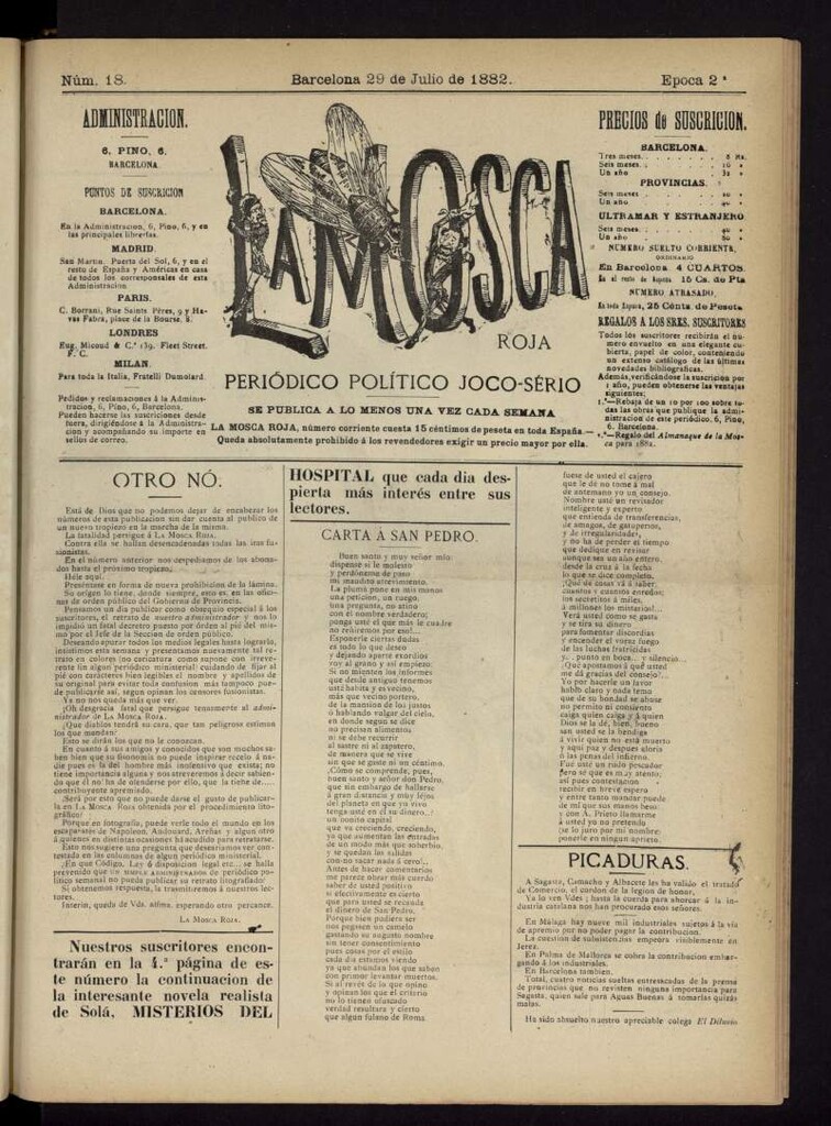 Miniatura de La Mosca Roja : periódico político joco-serio del 29 de julio de 1882, nº 18
