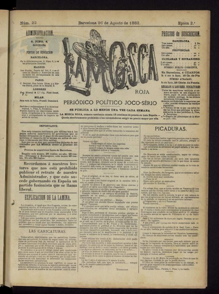 Miniatura de La Mosca Roja : periódico político joco-serio del 26 de agosto de 1882, nº 22