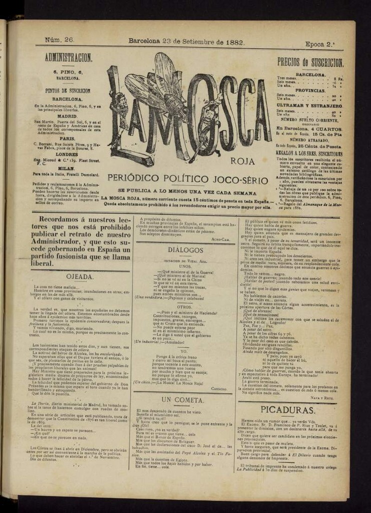 Miniatura de La Mosca Roja : periódico político joco-serio del 23 de septiembre de 1882, nº 26