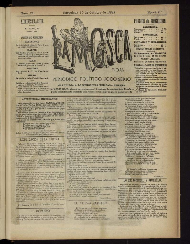 Miniatura de La Mosca Roja : periódico político joco-serio del 15 de octubre de 1882, nº 29