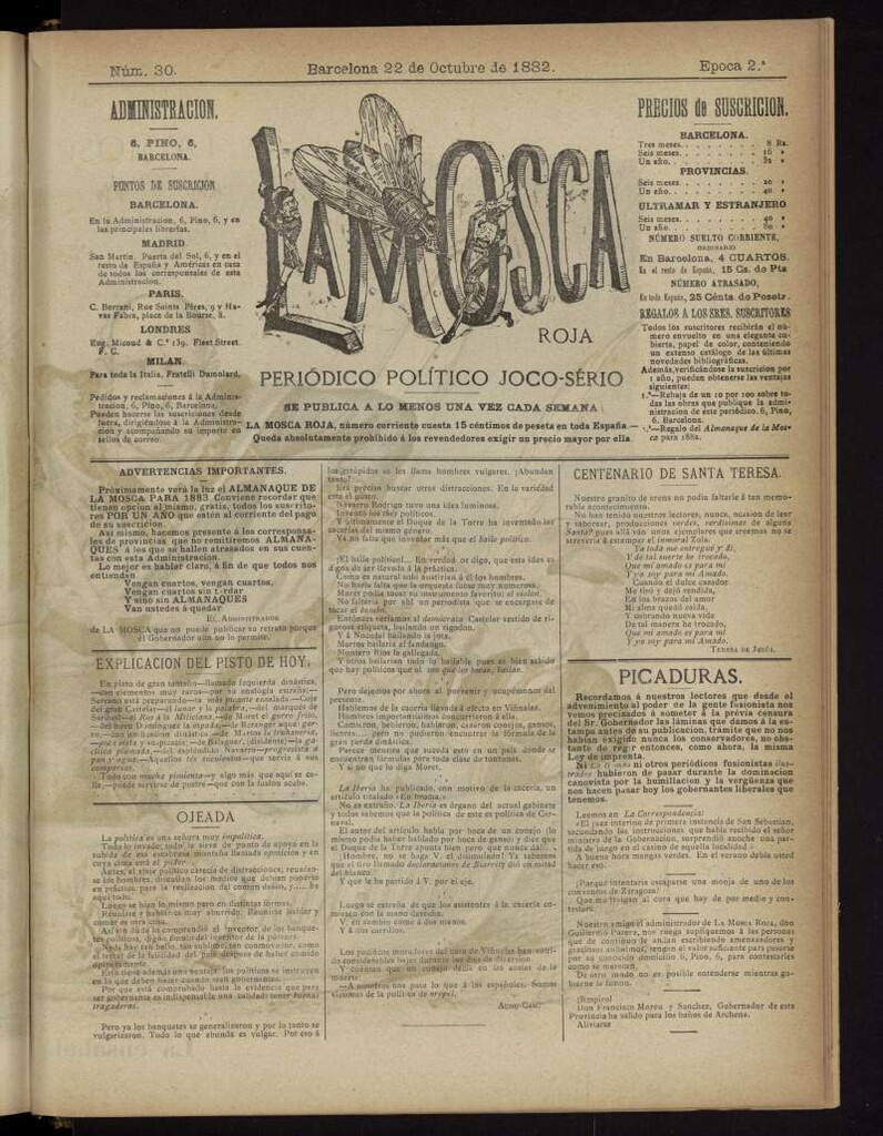 Miniatura de La Mosca Roja : periódico político joco-serio del 22 de octubre de 1882, nº 30