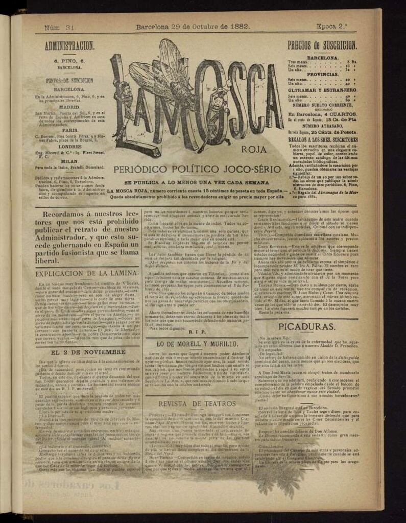 Miniatura de La Mosca Roja : periódico político joco-serio del 29 de octubre de 1882, nº 31