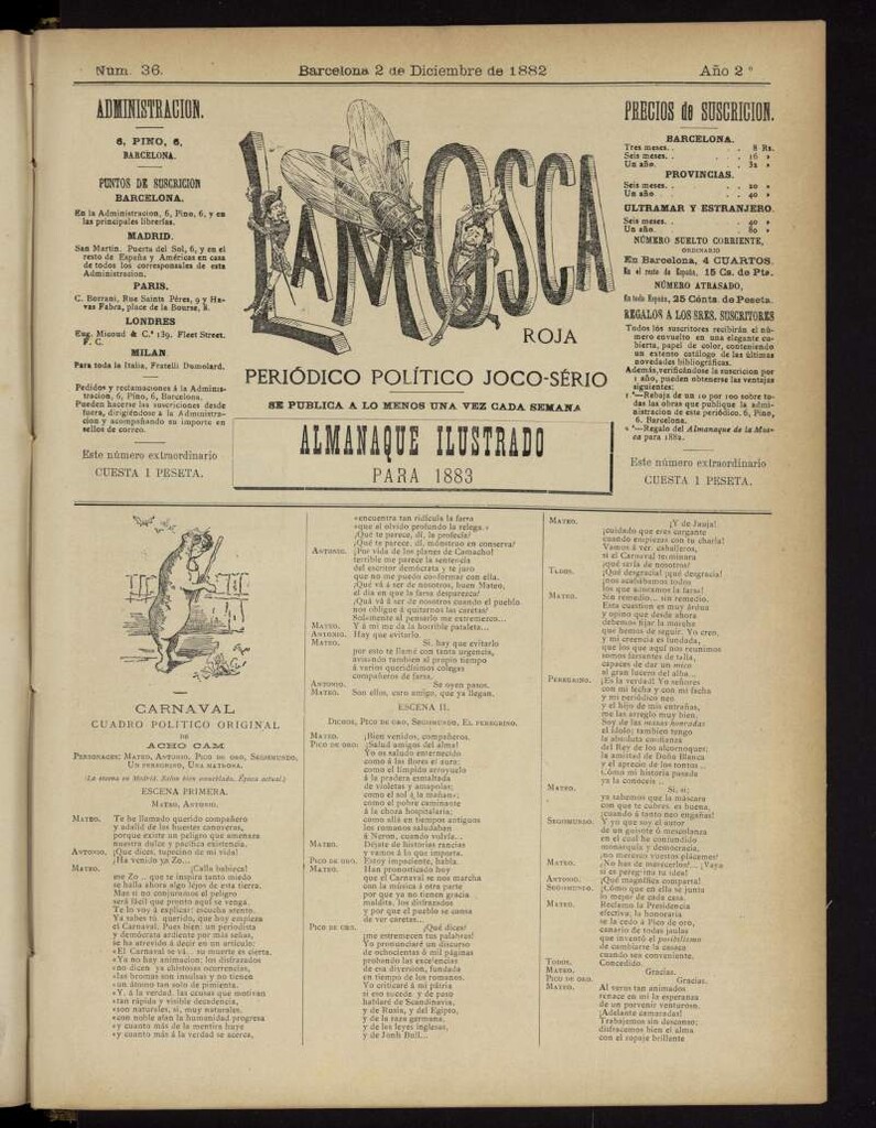 Miniatura de La Mosca Roja : periódico político joco-serio del 2 de diciembre de 1882, nº 36, almanaque ilustrado para 1883