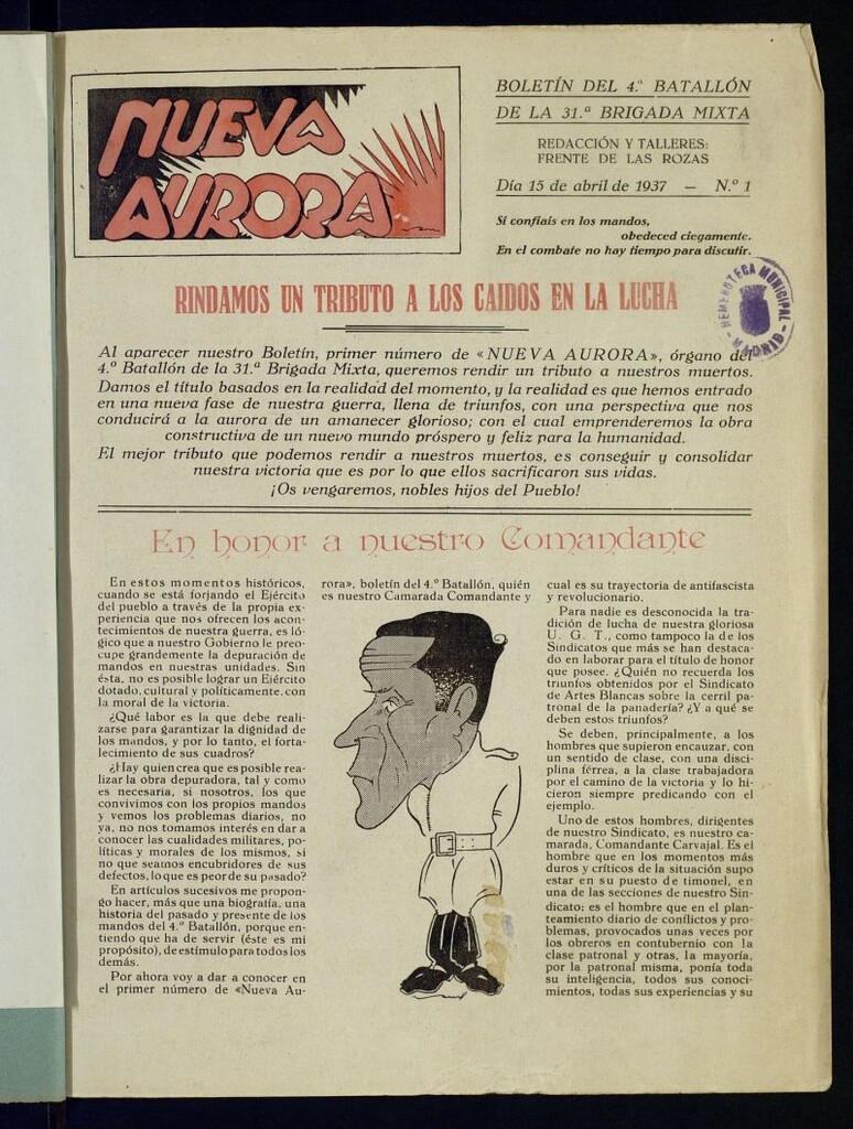 Miniatura de Nueva aurora : boletín del 4º Batallón de la 31ª Brigada Mixta