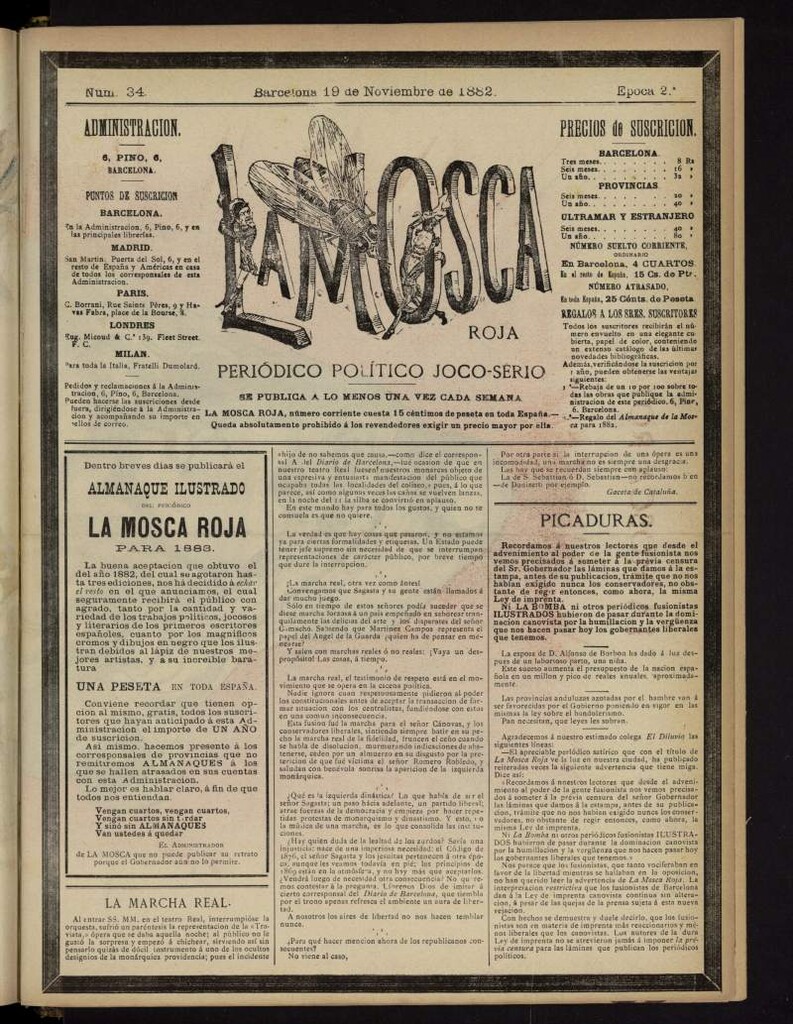 Miniatura de La Mosca Roja : periódico político joco-serio del 19 de noviembre de 1882, nº 34