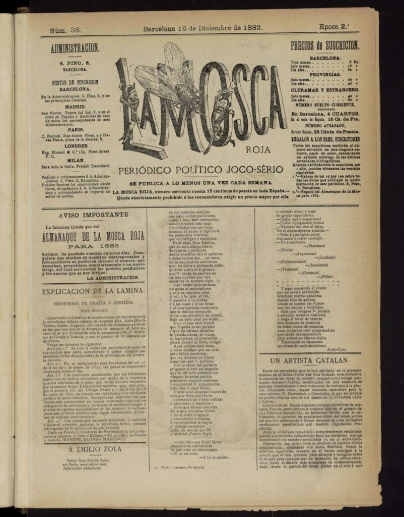 Miniatura de La Mosca Roja : periódico político joco-serio del 16 de diciembre de 1882, nº 38