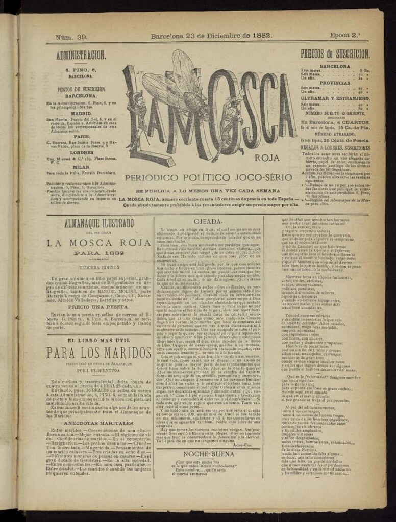 Miniatura de La Mosca Roja : periódico político joco-serio del 23 de diciembre de 1882, nº 39