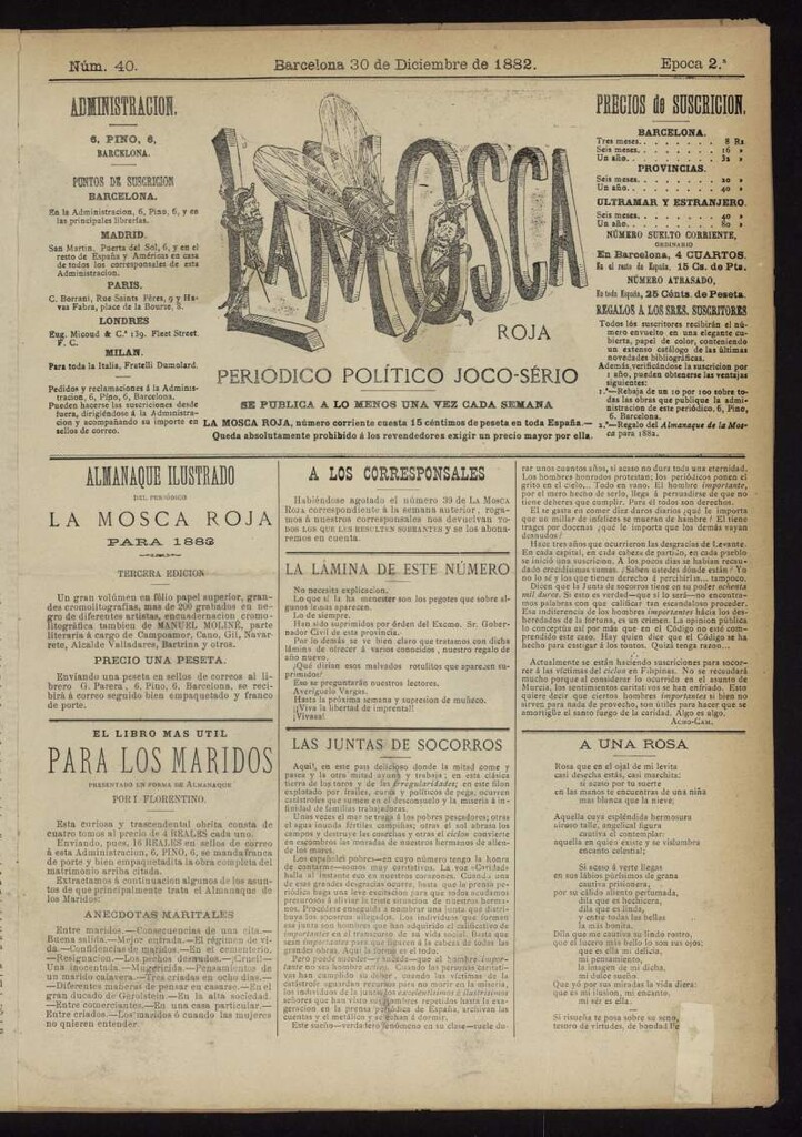 Miniatura de La Mosca Roja : periódico político joco-serio del 30 de diciembre de 1882, nº 40