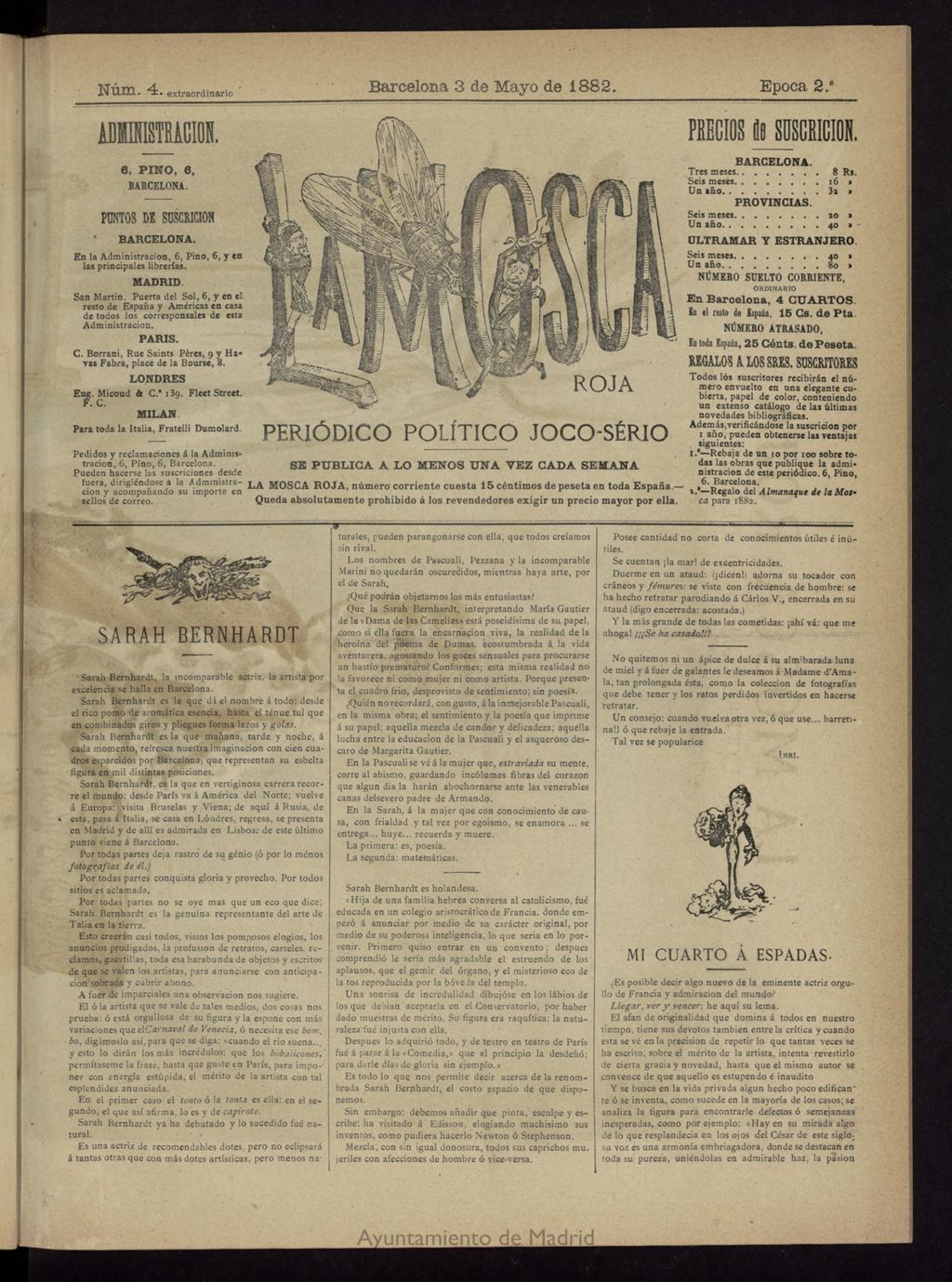 Miniatura de La Mosca Roja : periódico político joco-serio del 3 de mayo de 1882, nº 4 extraordinario