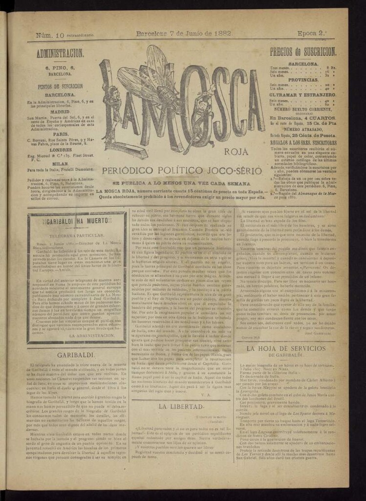 Miniatura de La Mosca Roja : periódico político joco-serio del 7 de junio de 1882, nº 10 extraordinario