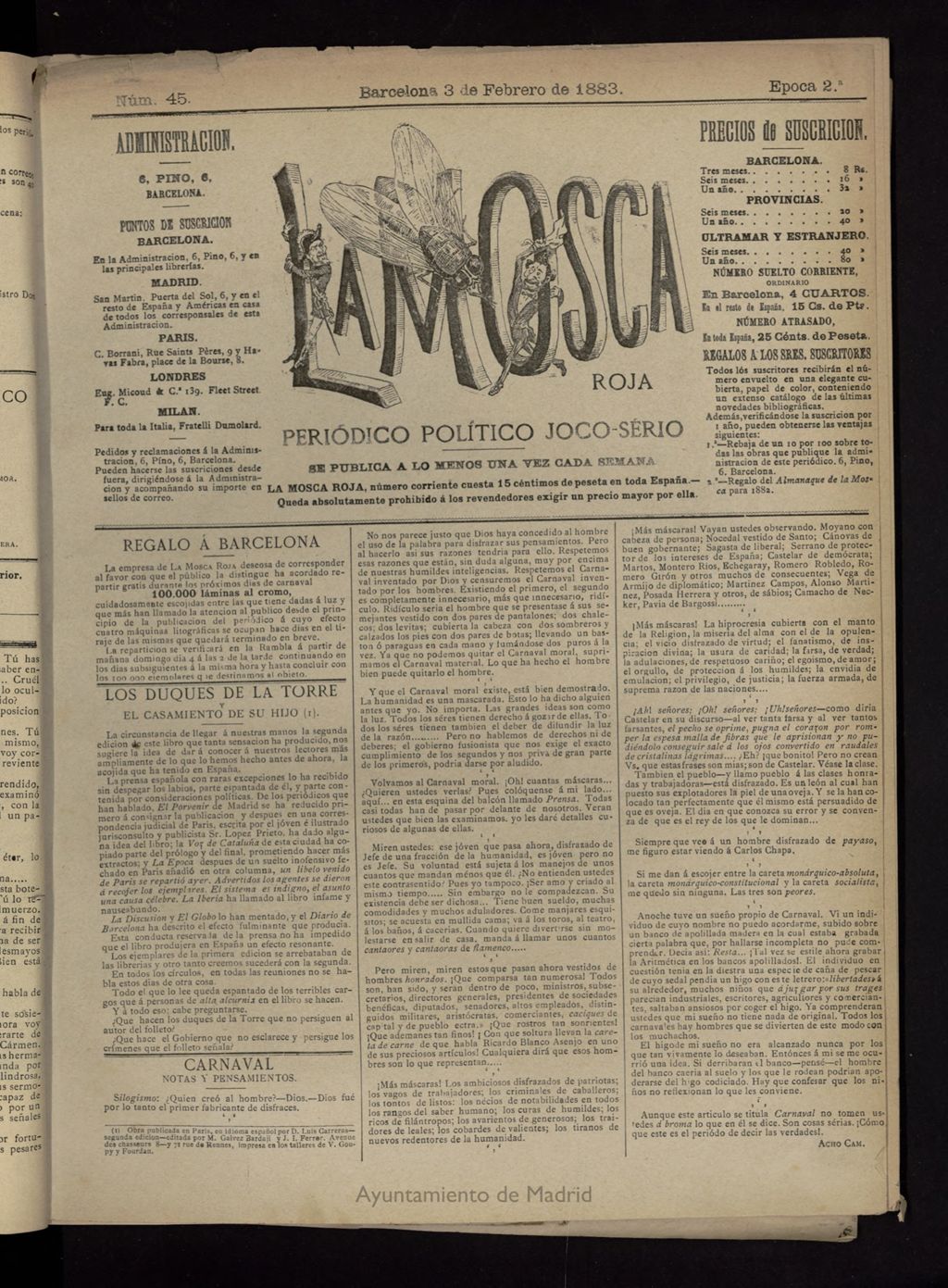 Miniatura de La Mosca Roja del 3 de febrero de 1883, nº 45