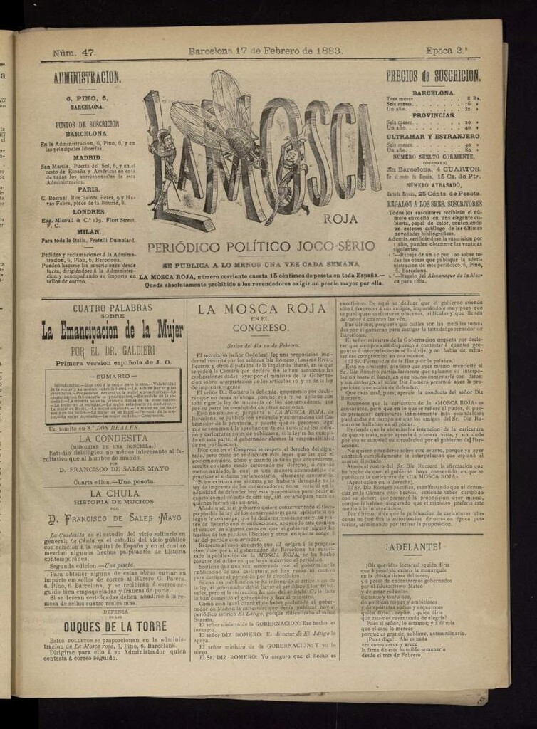 Miniatura de La Mosca Roja del 17 de febrero de 1883, nº 47