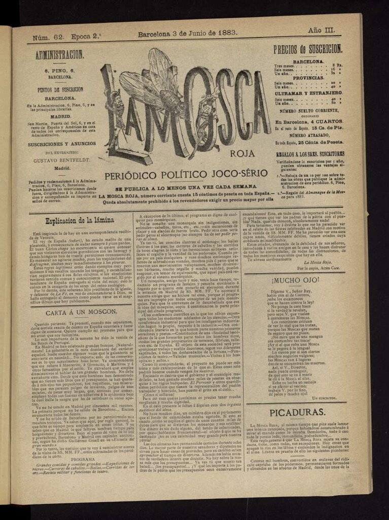 Miniatura de La Mosca Roja del 3 de junio de 1883, nº 62