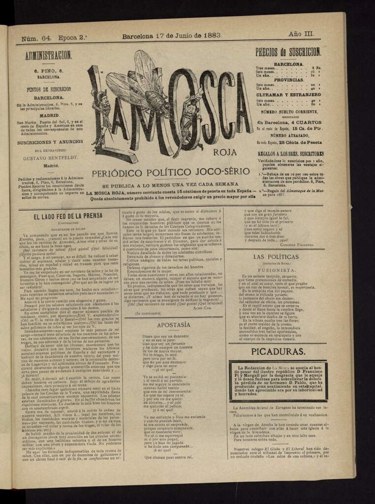 Miniatura de La Mosca Roja del 17 de junio de 1883, nº 64