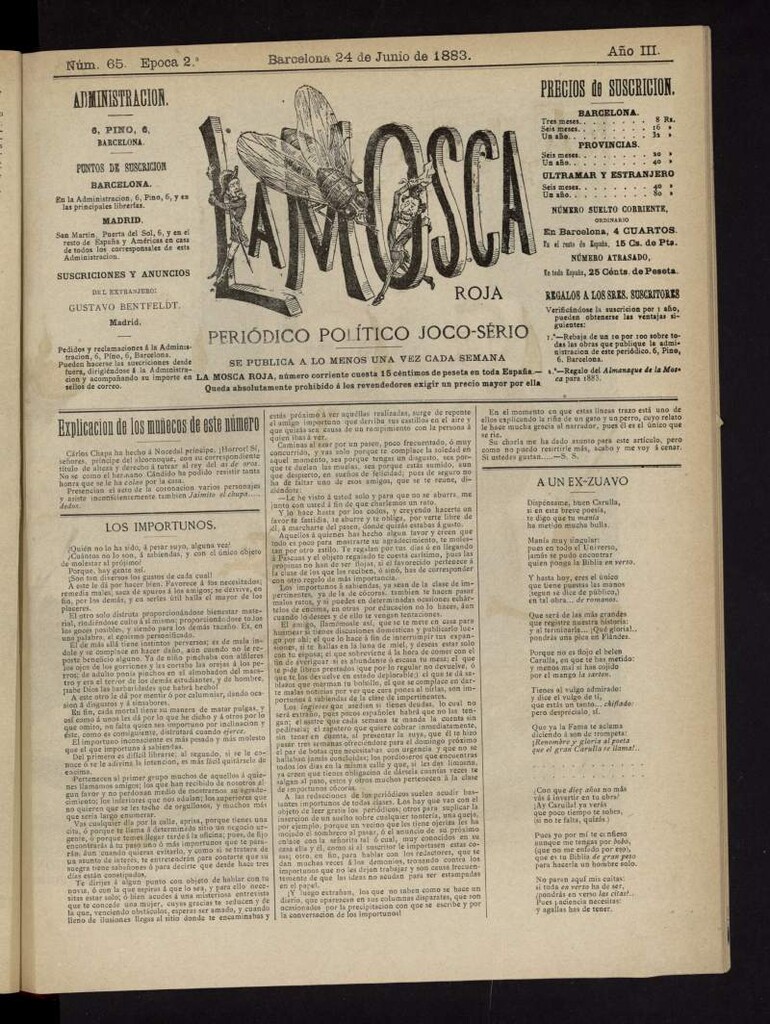 Miniatura de La Mosca Roja del 24 de junio de 1883, nº 65