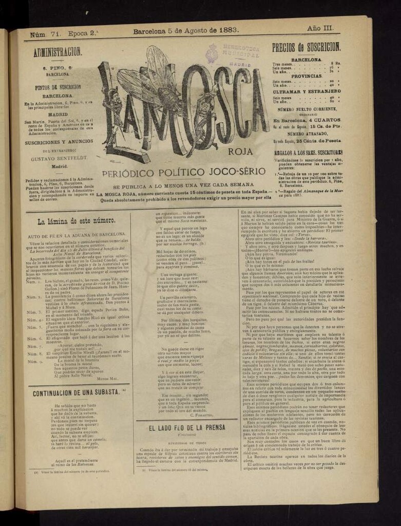 Miniatura de La Mosca Roja del 5 de agosto de 1883, nº 71