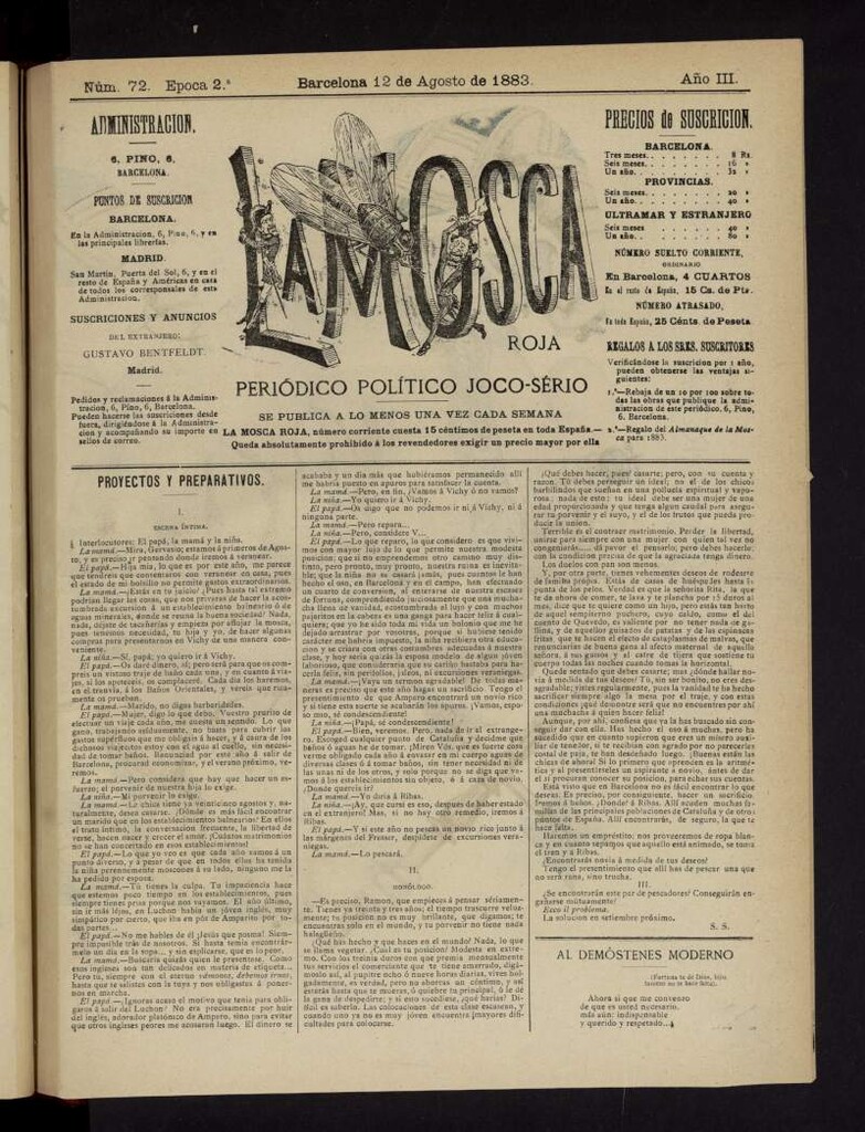 Miniatura de La Mosca Roja del 12 de agosto de 1883, nº 72