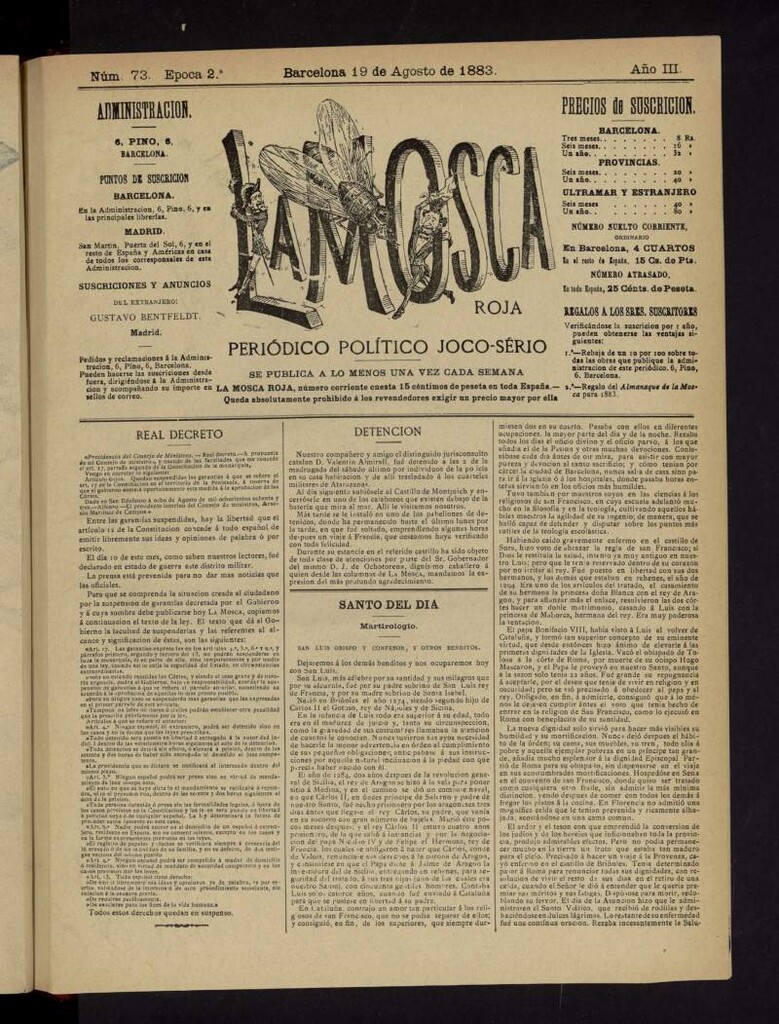 Miniatura de La Mosca Roja del 19 de agosto de 1883, nº 73