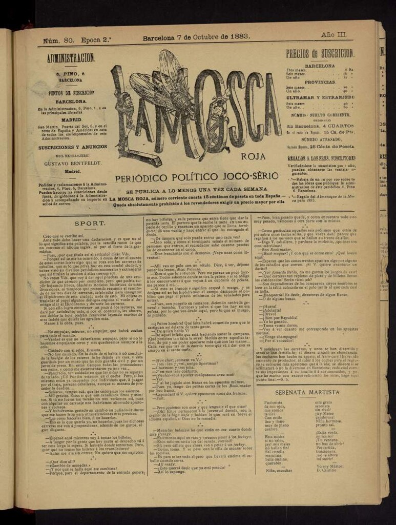 Miniatura de La Mosca Roja del 7 de octubre de 1883, nº 80