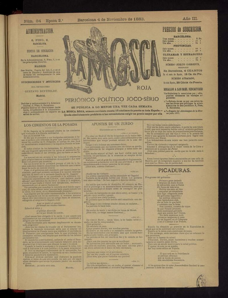 Miniatura de La Mosca Roja del 4 de noviembre de 1883, nº 84