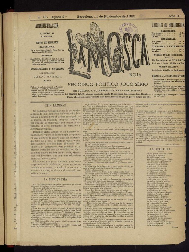 Miniatura de La Mosca Roja del 11 de noviembre de 1883, nº 85