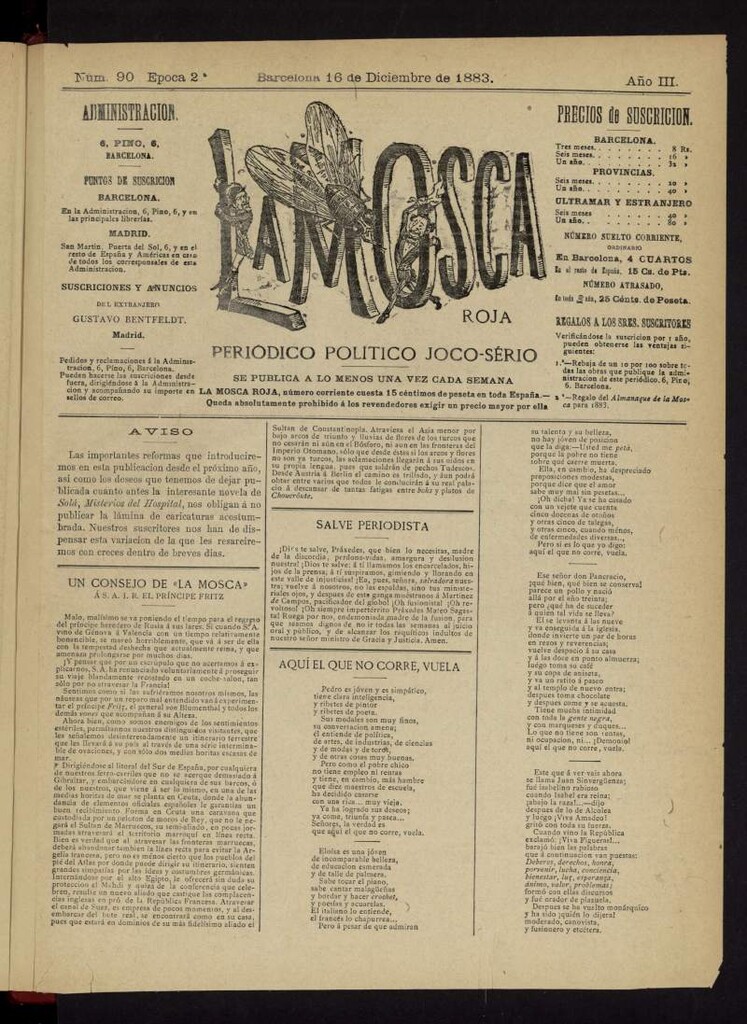 Miniatura de La Mosca Roja del 16 de diciembre de 1883, nº 90