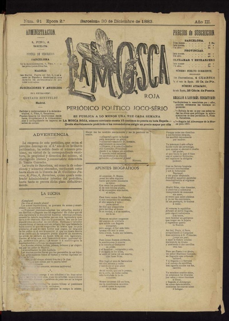 Miniatura de La Mosca Roja del 30 de diciembre de 1883, nº 91