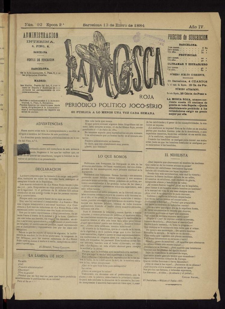 Miniatura de La Mosca Roja del 13 de enero de 1884, nº 92