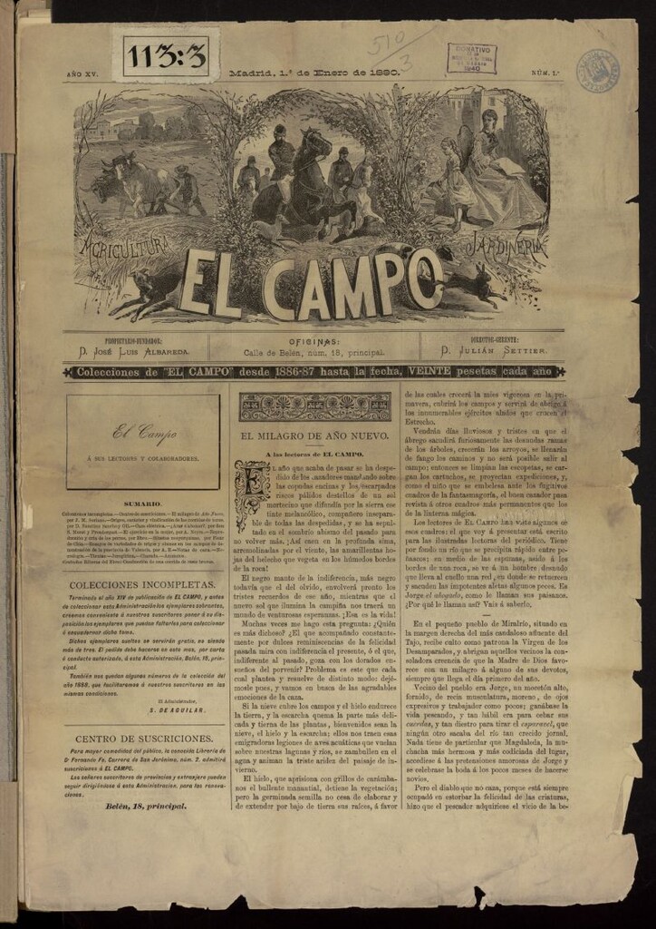Miniatura de El Campo : agricultura, jardinería y sport del 1 de enero de 1890, nº 1