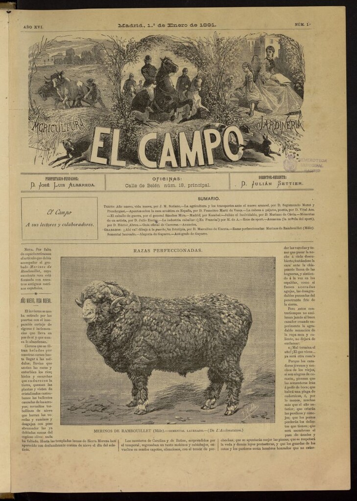 Miniatura de El Campo : agricultura, jardinería y sport del 1 de enero de 1891, nº 1