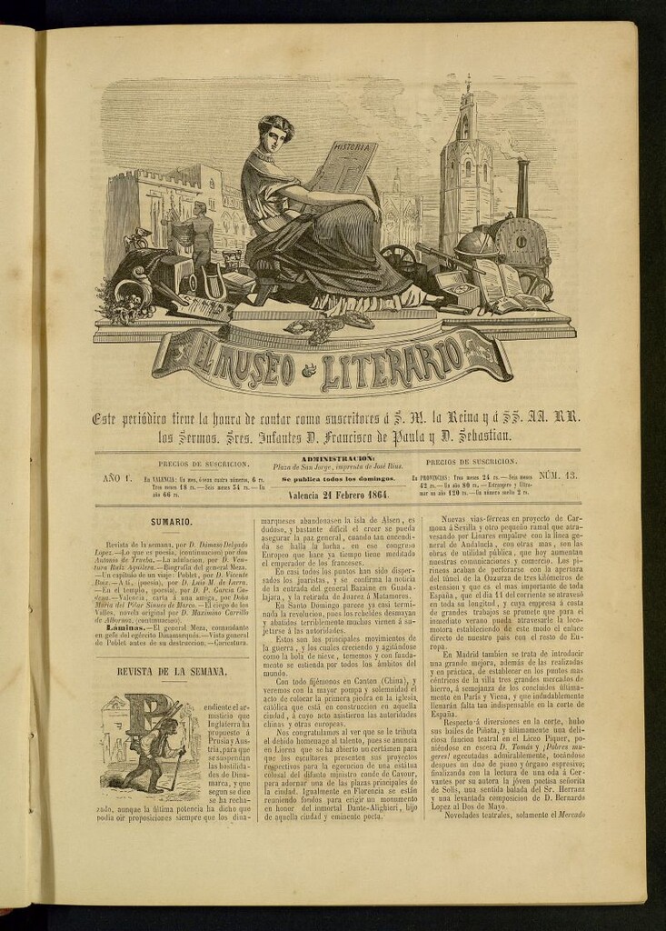 Miniatura de El Museo Literario : periódico semanal de ciencias, literatura, artes, industria y conocimientos útiles del 21 de febrero de 1864, nº 13