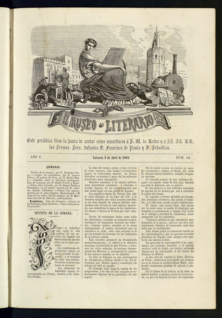 Miniatura de El Museo Literario : periódico semanal de ciencias, literatura, artes, industria y conocimientos útiles del 3 de abril de 1864, nº 19