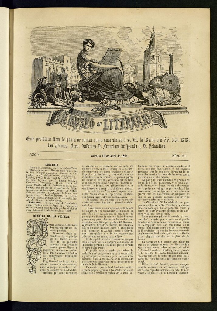 Miniatura de El Museo Literario : periódico semanal de ciencias, literatura, artes, industria y conocimientos útiles del 10 de abril de 1864, nº 20