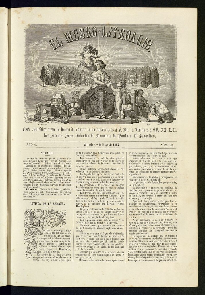 Miniatura de El Museo Literario : periódico semanal de ciencias, literatura, artes, industria y conocimientos útiles del 1 de mayo de 1864, nº 23