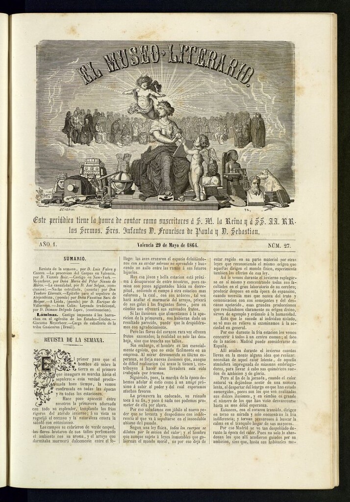 Miniatura de El Museo Literario : periódico semanal de ciencias, literatura, artes, industria y conocimientos útiles del 29 de mayo de 1864, nº 27