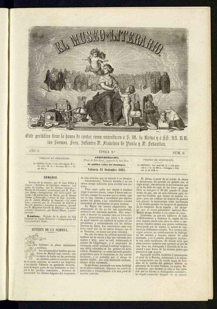 Miniatura de El Museo Literario : periódico semanal de ciencias, literatura, artes, industria y conocimientos útiles del 11 de septiembre de 1864, nº 6