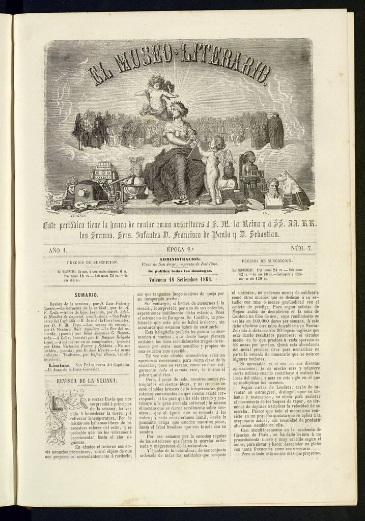 Miniatura de El Museo Literario : periódico semanal de ciencias, literatura, artes, industria y conocimientos útiles del 18 de septiembre de 1864, nº 7
