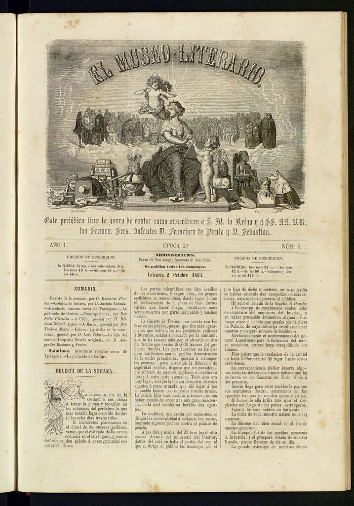 Miniatura de El Museo Literario : periódico semanal de ciencias, literatura, artes, industria y conocimientos útiles del 2 de octubre de 1864, nº 9