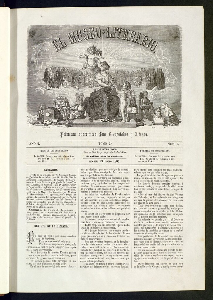Miniatura de El Museo Literario : periódico semanal de ciencias, literatura, artes, industria y conocimientos útiles del 29 de enero de 1865, nº 5