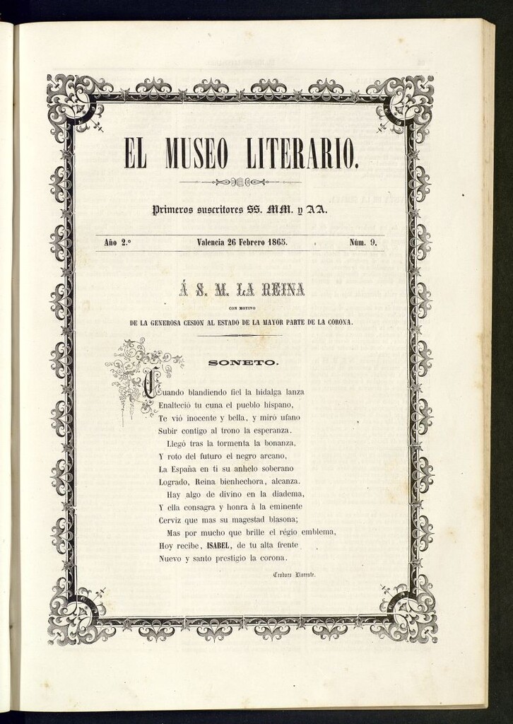 Miniatura de El Museo Literario : periódico semanal de ciencias, literatura, artes, industria y conocimientos útiles del 26 de febrero de 1865, nº 9